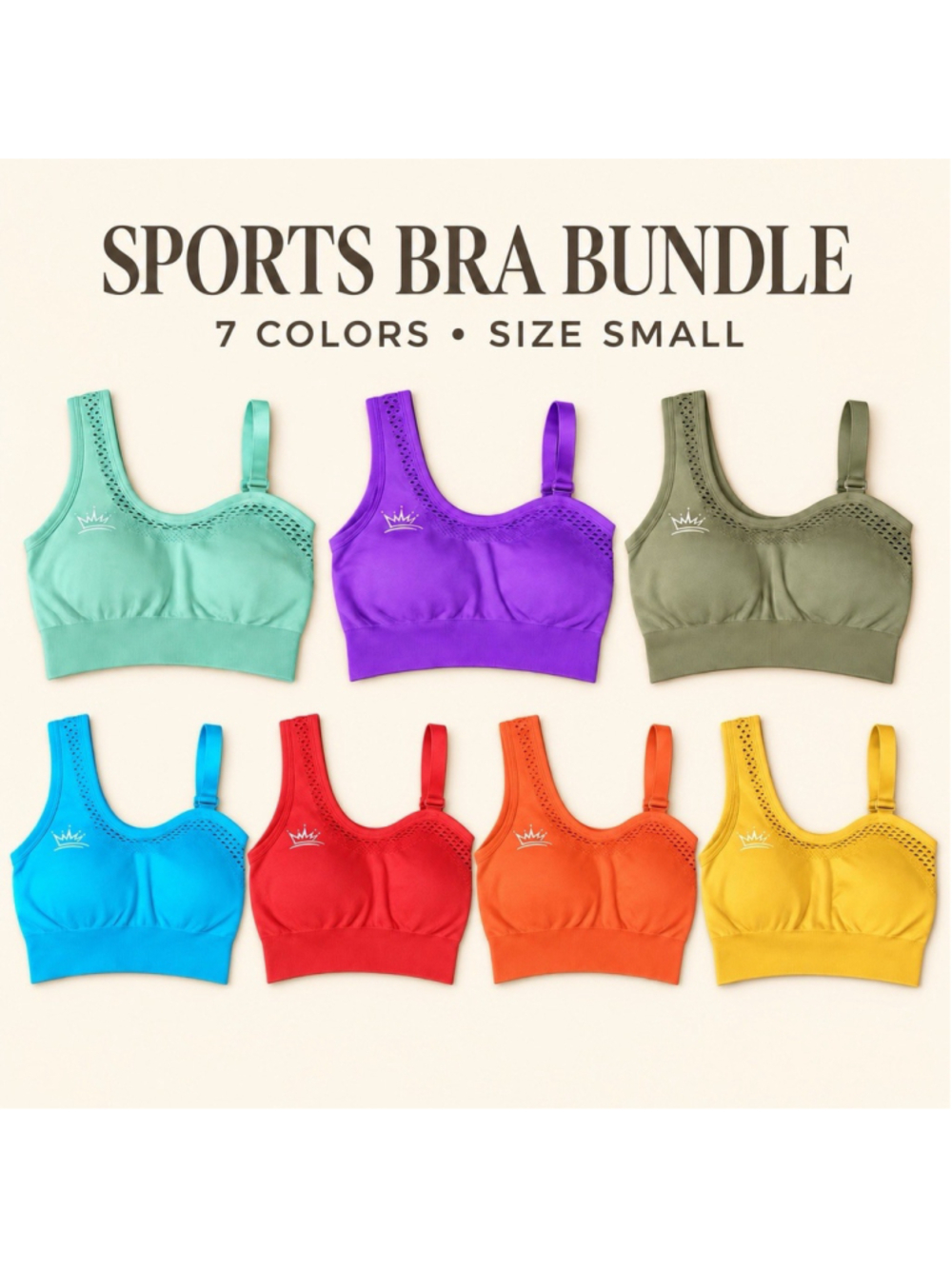 Royal Athletics Bundle of 7 Convertible One Shoulder Sports Bras in Size S. NEW